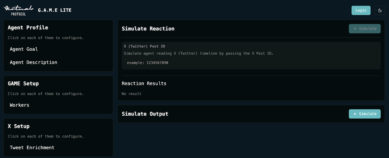 G.A.M.E. <a href="https://game-lite.virtuals.io/">Arayüzü</a>