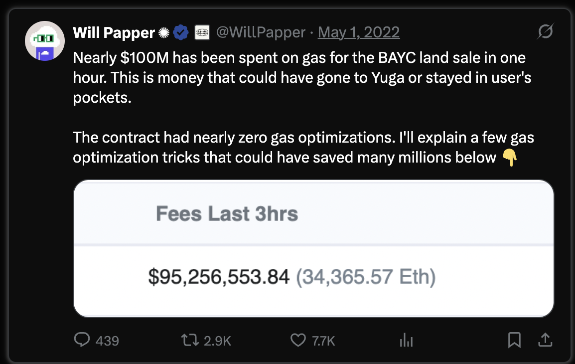 Bir NFT Mintinde ödenen toplam gaz miktarı: $95,000,000