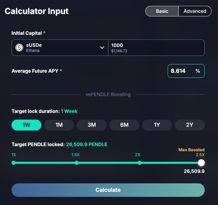 <a href="https://app.pendle.finance/trade/pools/0xcdd26eb5eb2ce0f203a84553853667ae69ca29ce/zap/in?chain=ethereum">Hesaplama Ekranı (sUSDe için)</a>